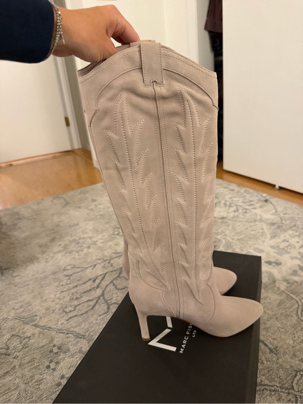Marc Fisher Over-the-Knee Suede Boots in Light Taupe